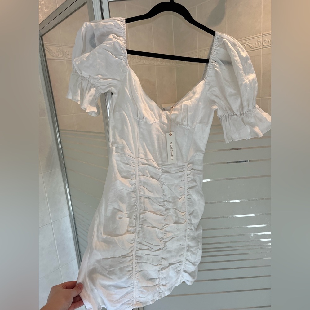 Olivaceous White Puff Sleeve Dress